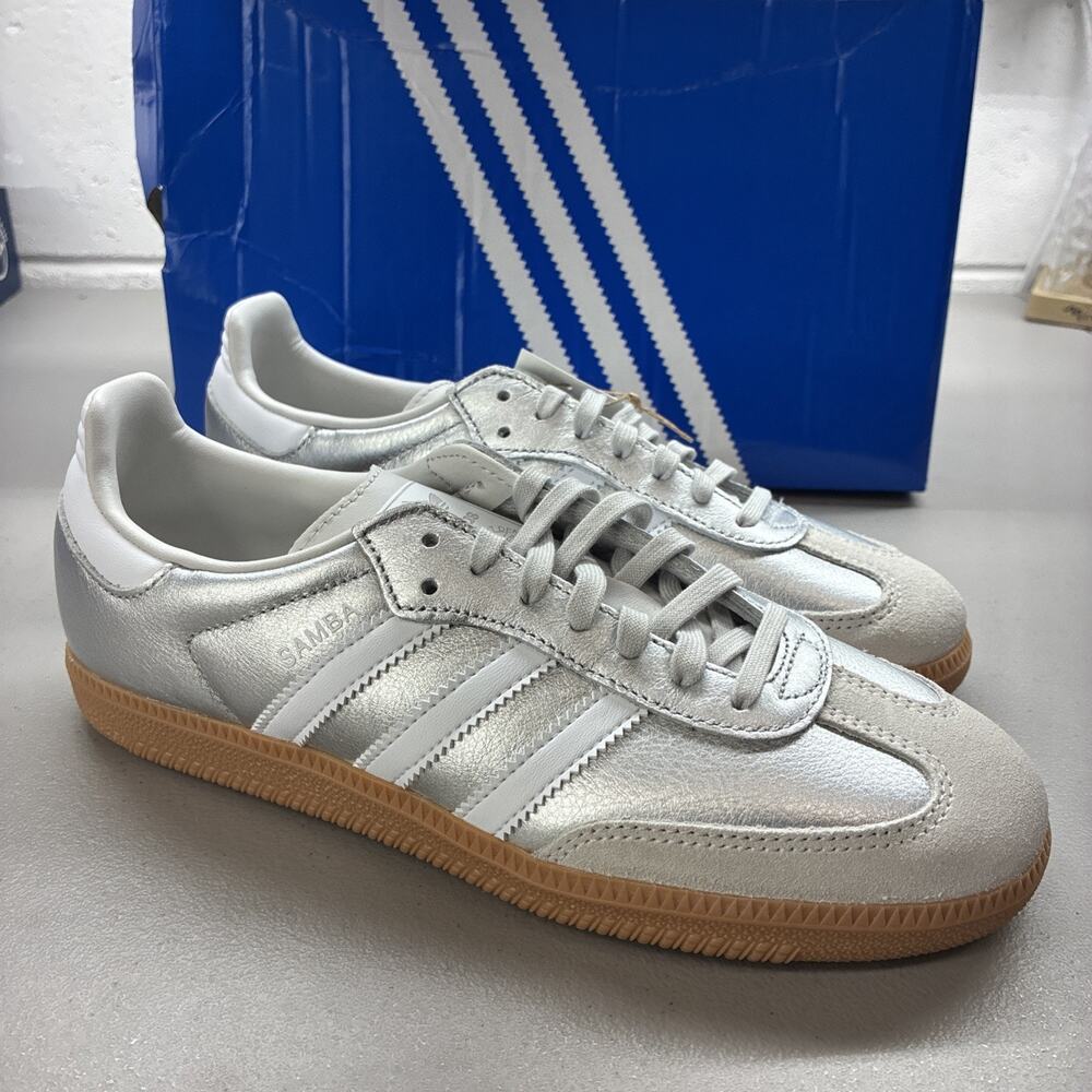 6.5Y / 7.5W- Adidas Samba OG Junior Metallic Silver Sneakers KK2327 New With Box